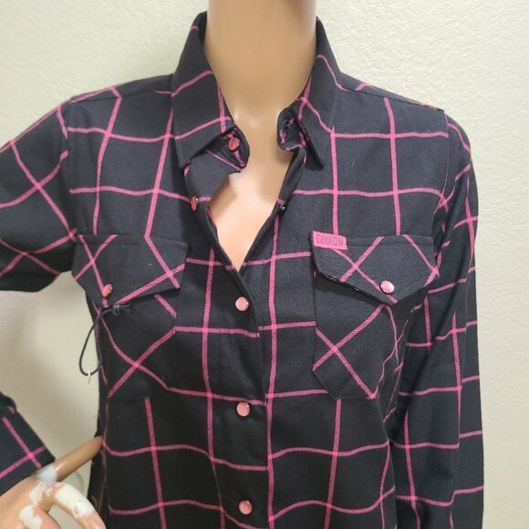 NEW NWT! DIXXON "HOPE" PINK/BLACK PLAID FLANNEL SHIRT BREAST CANCER sz S - Picture 4 of 10